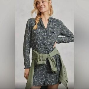 Cloth & Stone for Anthropologie button front camouflage print dress L NWT